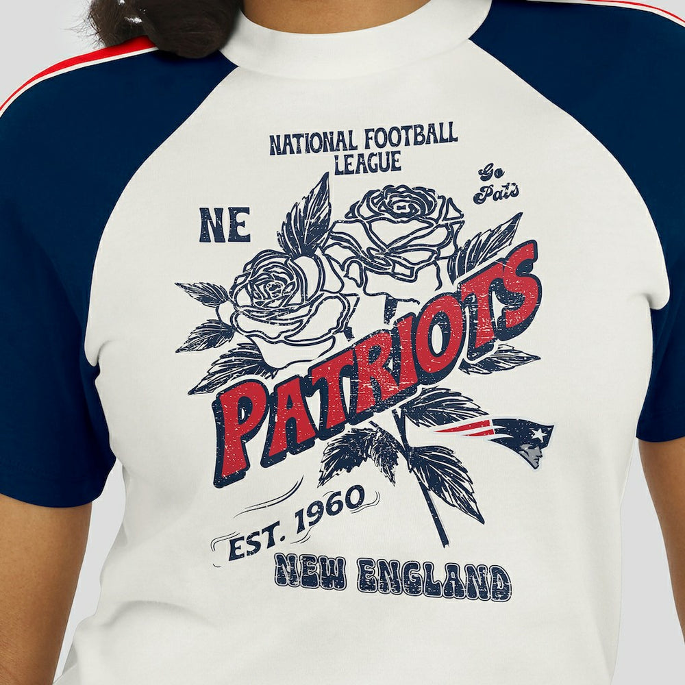 New England Patriots WEAR by Erin Andrews Women's Sleeve Stripe Distressed Raglan T-Shirt - White - NFL