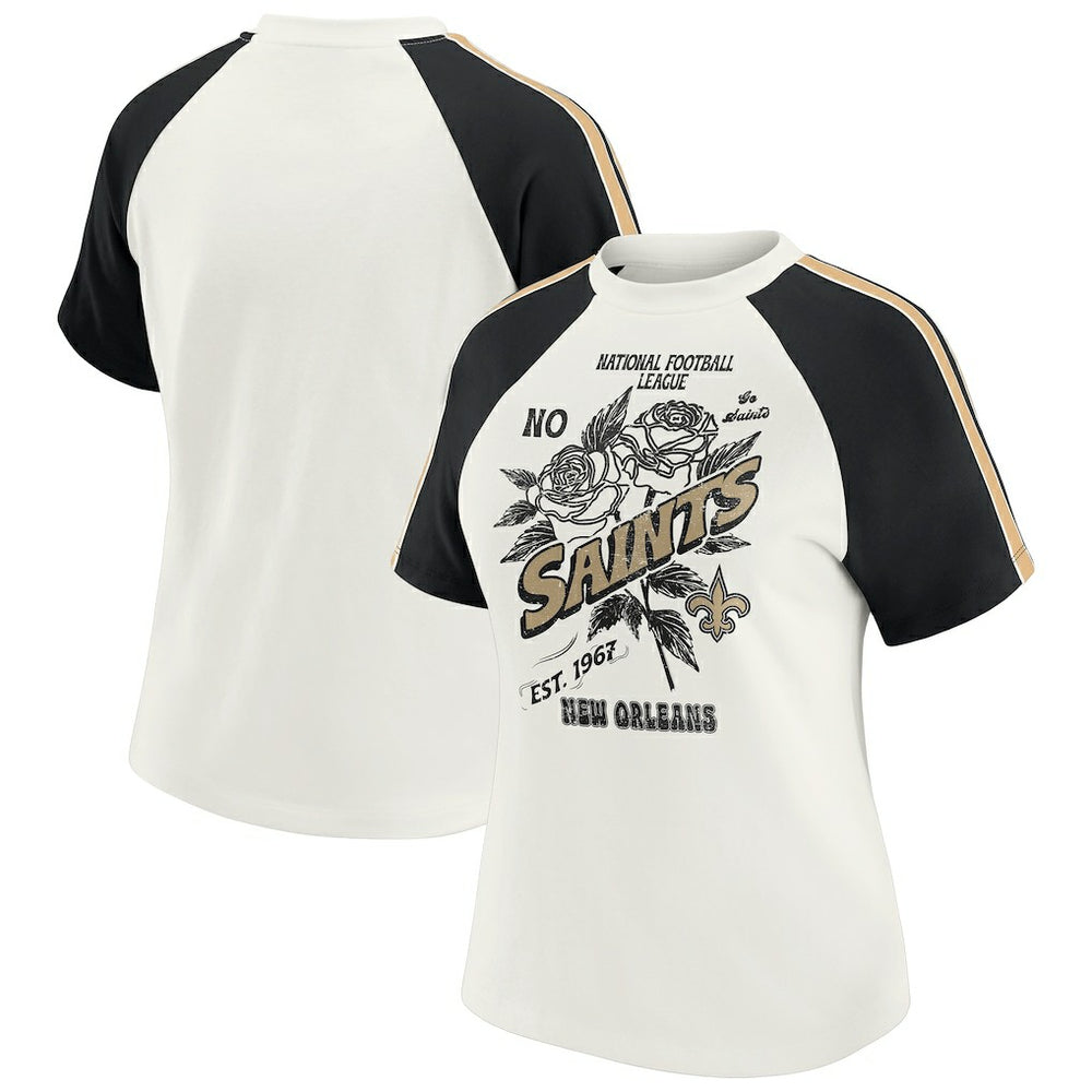 New Orleans Saints WEAR by Erin Andrews Women's Sleeve Stripe Distressed Raglan T-Shirt - White - NFL