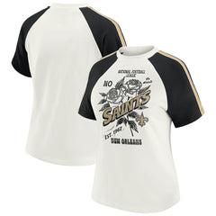 New Orleans Saints WEAR by Erin Andrews Women's Sleeve Stripe Distressed Raglan T-Shirt - White - NFL