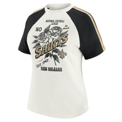 New Orleans Saints WEAR by Erin Andrews Women's Sleeve Stripe Distressed Raglan T-Shirt - White - NFL