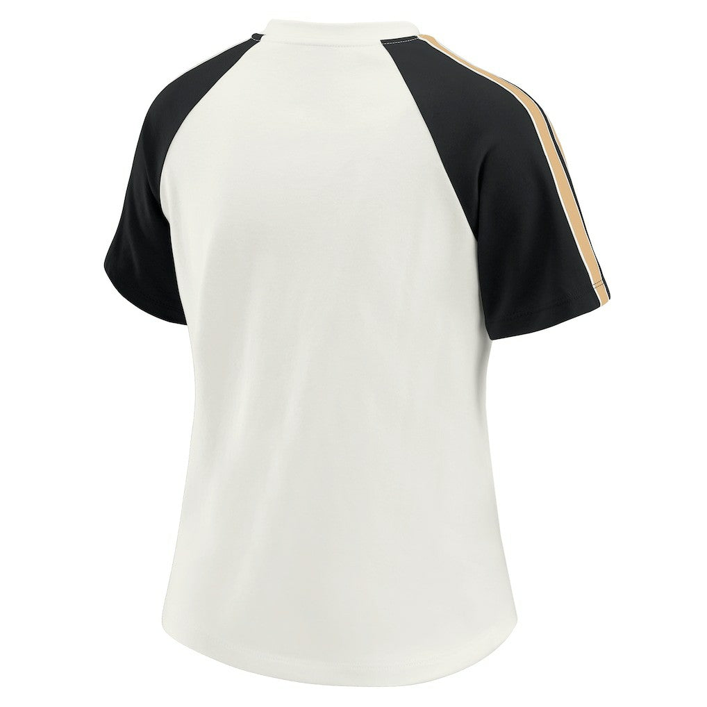 New Orleans Saints WEAR by Erin Andrews Women's Sleeve Stripe Distressed Raglan T-Shirt - White - NFL