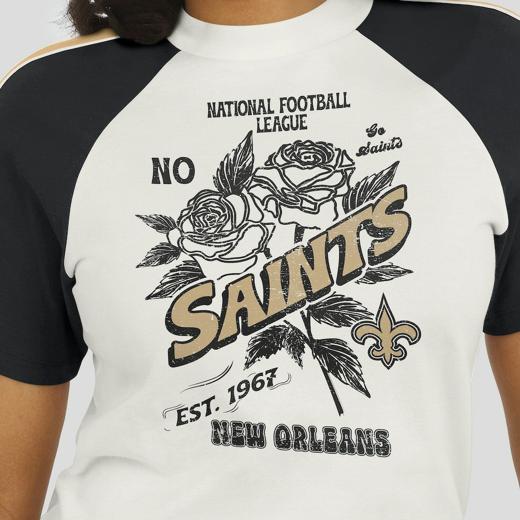 New Orleans Saints WEAR by Erin Andrews Women's Sleeve Stripe Distressed Raglan T-Shirt - White - NFL