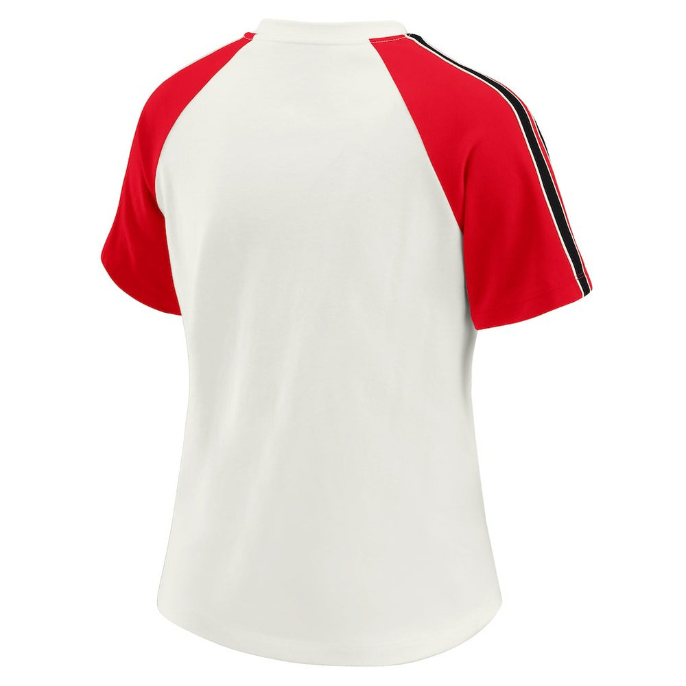 Kansas City Chiefs WEAR by Erin Andrews Women's Sleeve Stripe Distressed Raglan T-Shirt - White - NFL
