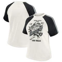 Las Vegas Raiders WEAR by Erin Andrews Women's Sleeve Stripe Distressed Raglan T-Shirt - White - NFL