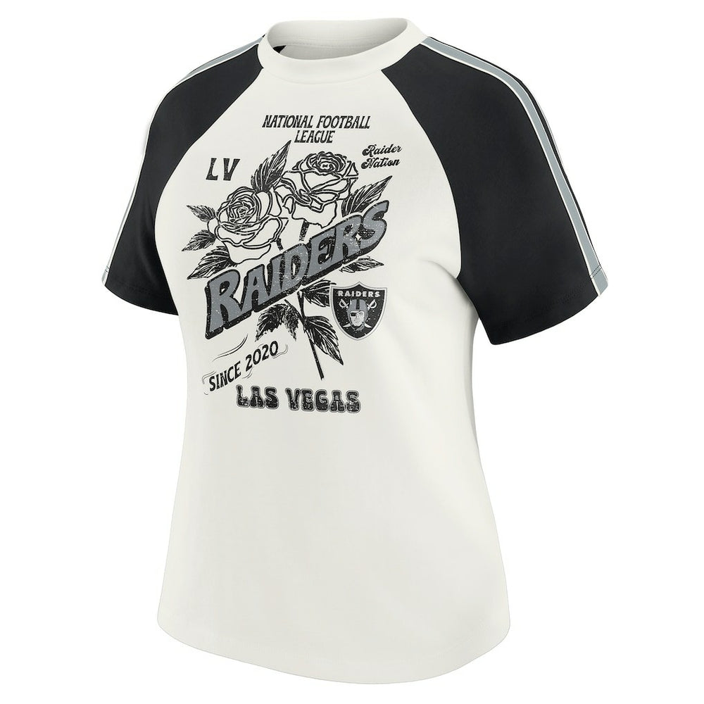 Las Vegas Raiders WEAR by Erin Andrews Women's Sleeve Stripe Distressed Raglan T-Shirt - White - NFL