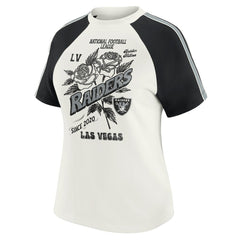 Las Vegas Raiders WEAR by Erin Andrews Women's Sleeve Stripe Distressed Raglan T-Shirt - White - NFL