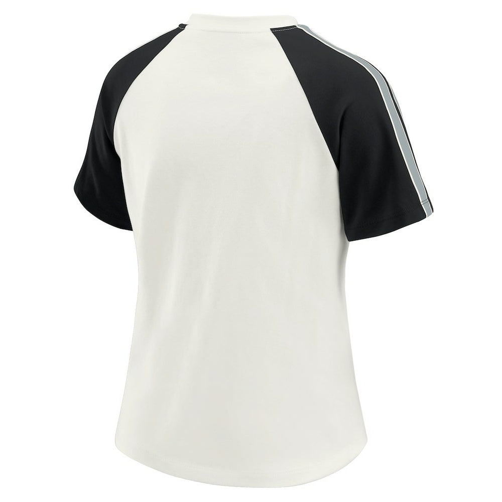 Las Vegas Raiders WEAR by Erin Andrews Women's Sleeve Stripe Distressed Raglan T-Shirt - White - NFL