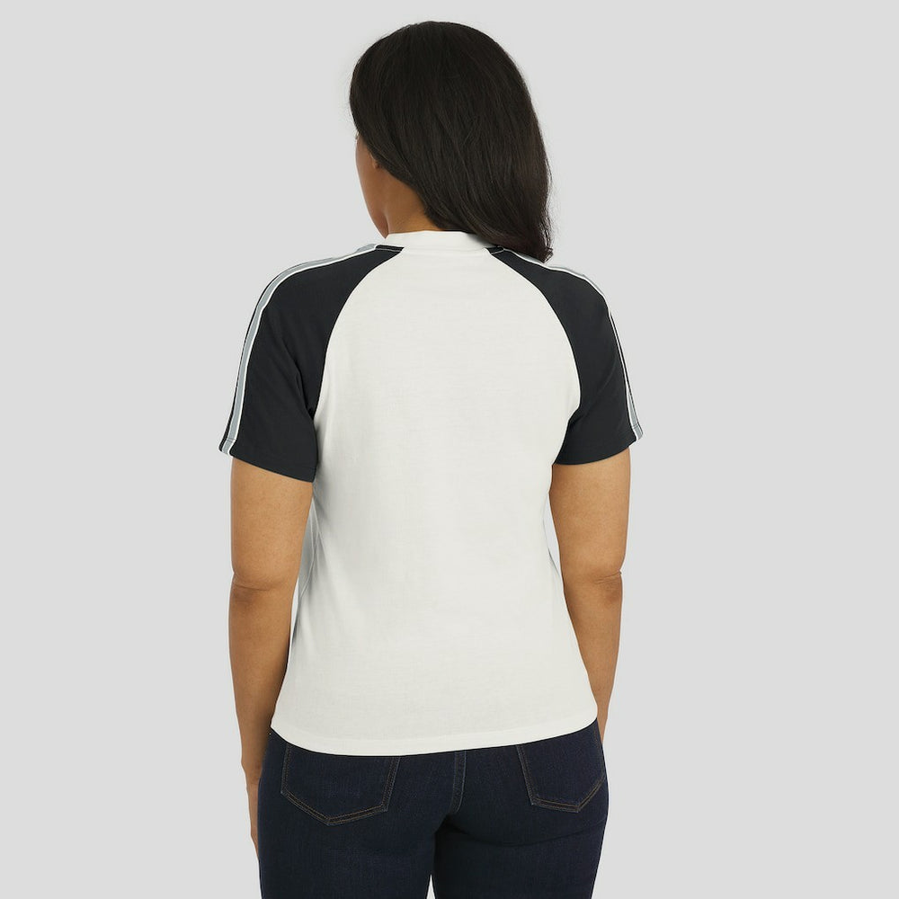 Las Vegas Raiders WEAR by Erin Andrews Women's Sleeve Stripe Distressed Raglan T-Shirt - White - NFL