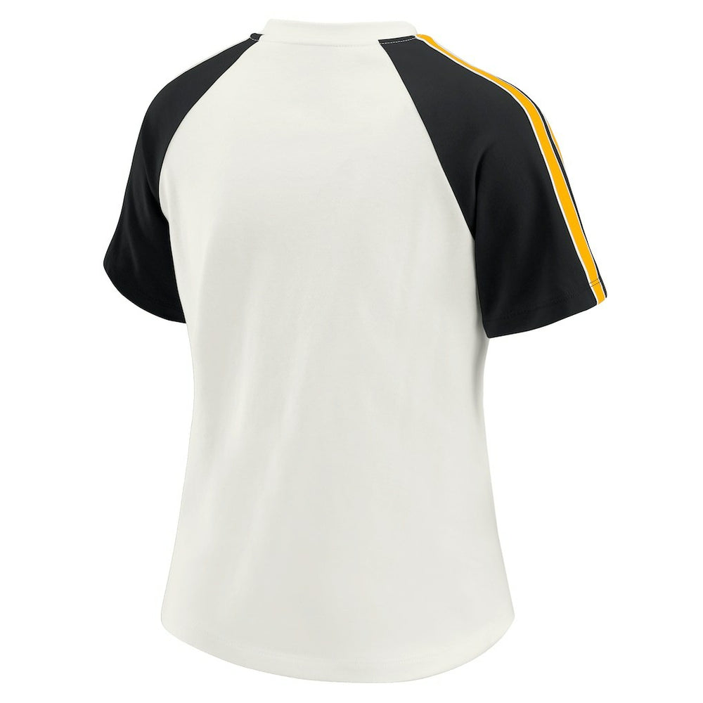 Pittsburgh Steelers WEAR by Erin Andrews Women's Sleeve Stripe Distressed Raglan T-Shirt - White - NFL