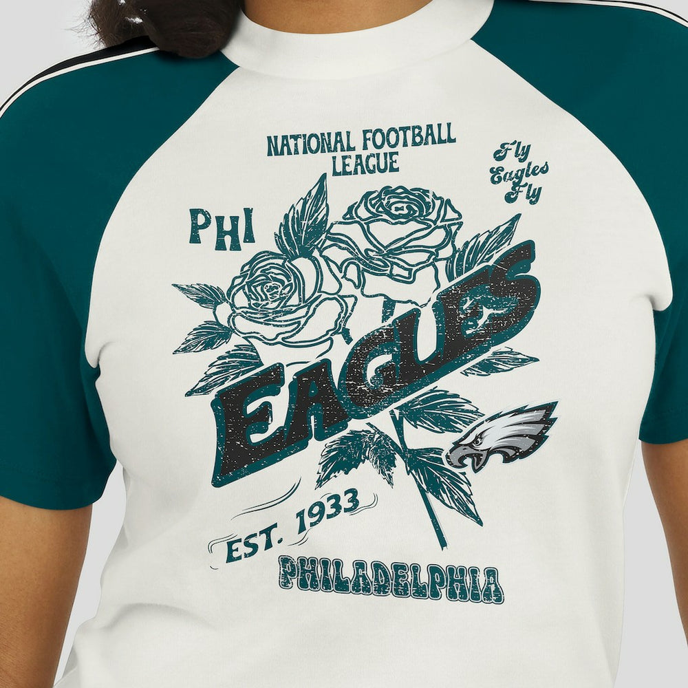 Philadelphia Eagles WEAR by Erin Andrews Women's Sleeve Stripe Distressed Raglan T-Shirt - White - NFL
