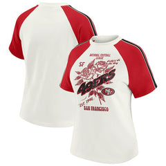 San Francisco 49ers WEAR by Erin Andrews Women's Sleeve Stripe Distressed Raglan T-Shirt - White - NFL