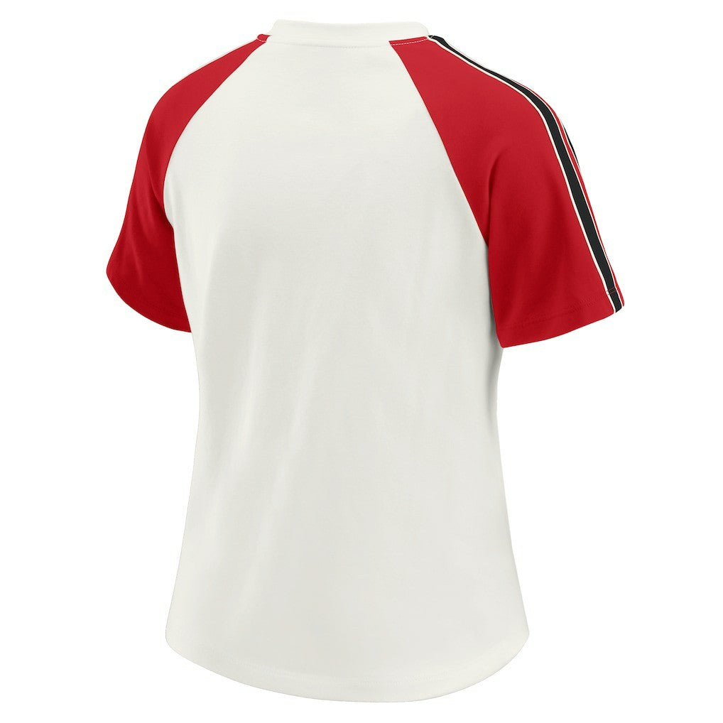 San Francisco 49ers WEAR by Erin Andrews Women's Sleeve Stripe Distressed Raglan T-Shirt - White - NFL