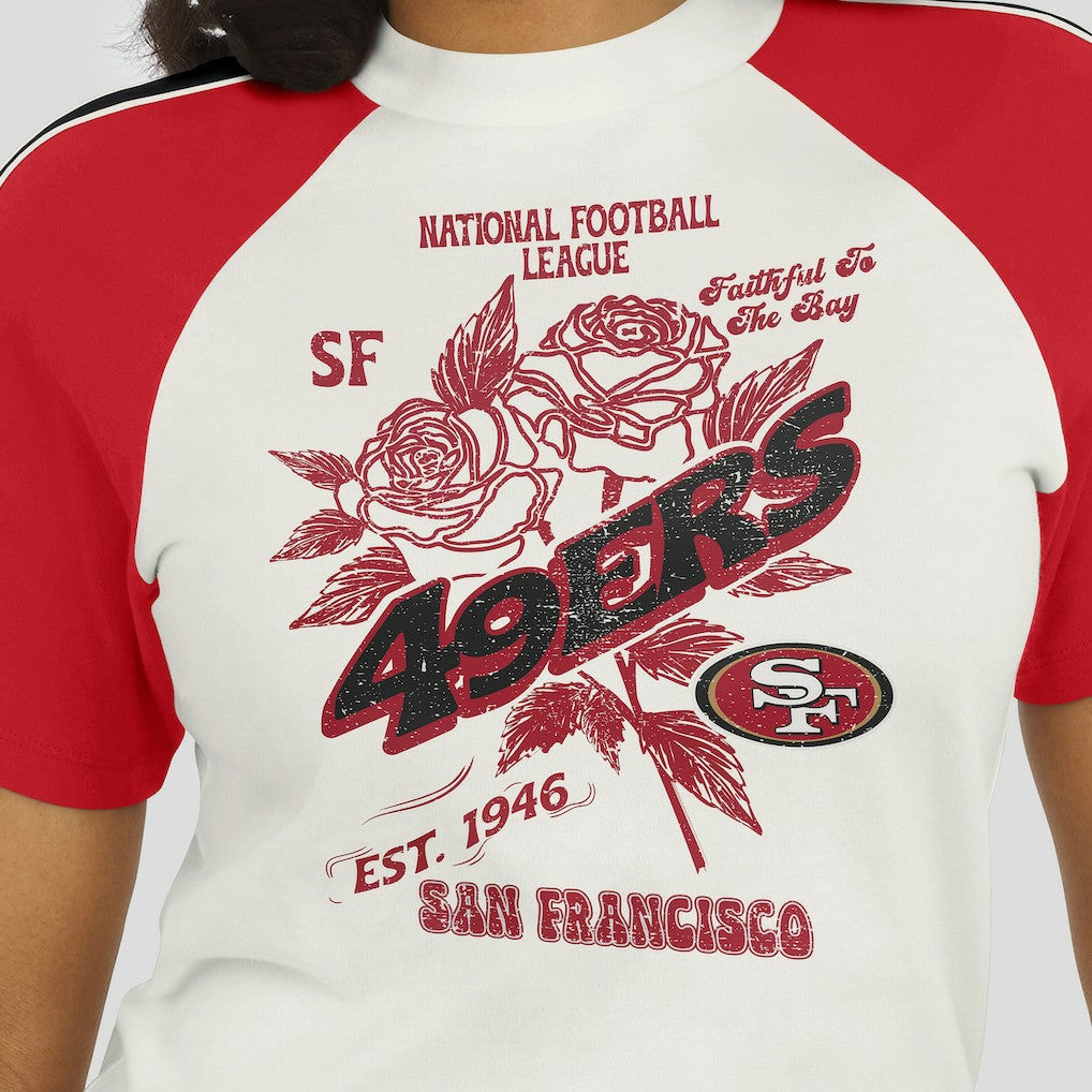 San Francisco 49ers WEAR by Erin Andrews Women's Sleeve Stripe Distressed Raglan T-Shirt - White - NFL