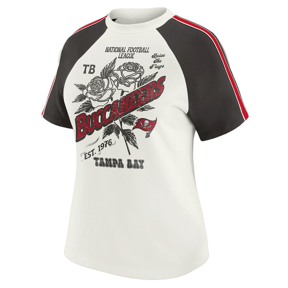 Tampa Bay Buccaneers WEAR by Erin Andrews Women's Sleeve Stripe Distressed Raglan T-Shirt - White - NFL