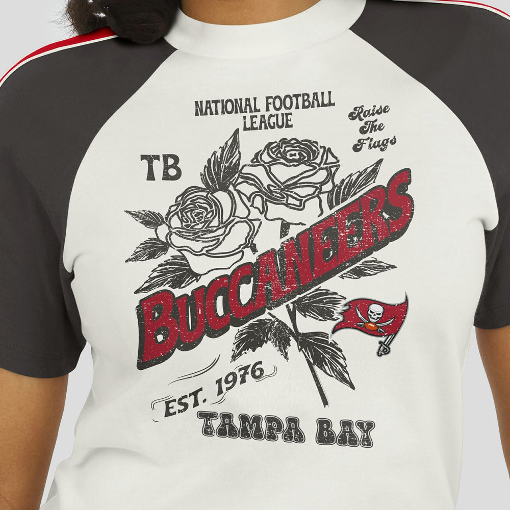 Tampa Bay Buccaneers WEAR by Erin Andrews Women's Sleeve Stripe Distressed Raglan T-Shirt - White - NFL