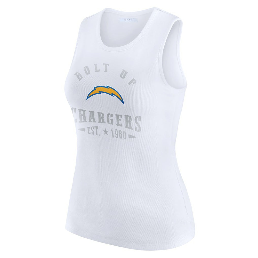 Los Angeles Chargers WEAR by Erin Andrews Women's Ribbed Graphic Tank Top - White - NFL