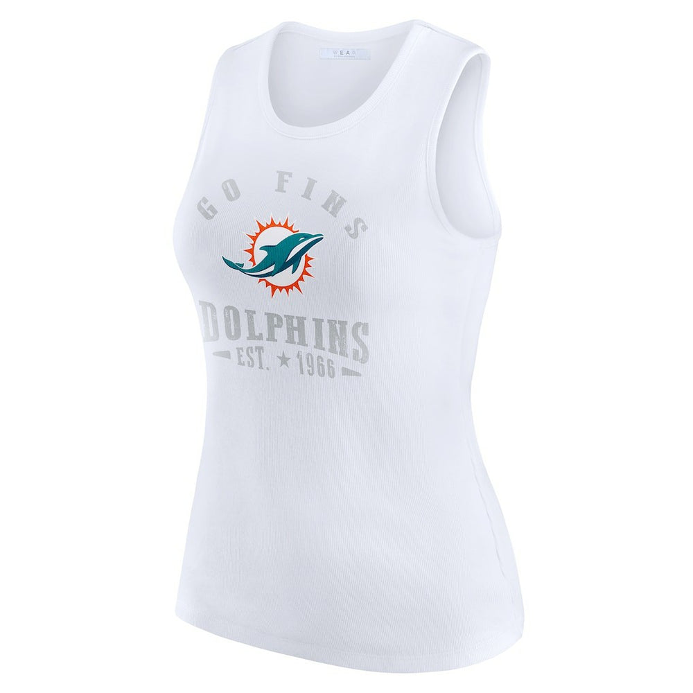 Miami Dolphins WEAR by Erin Andrews Women's Ribbed Graphic Tank Top - White - NFL