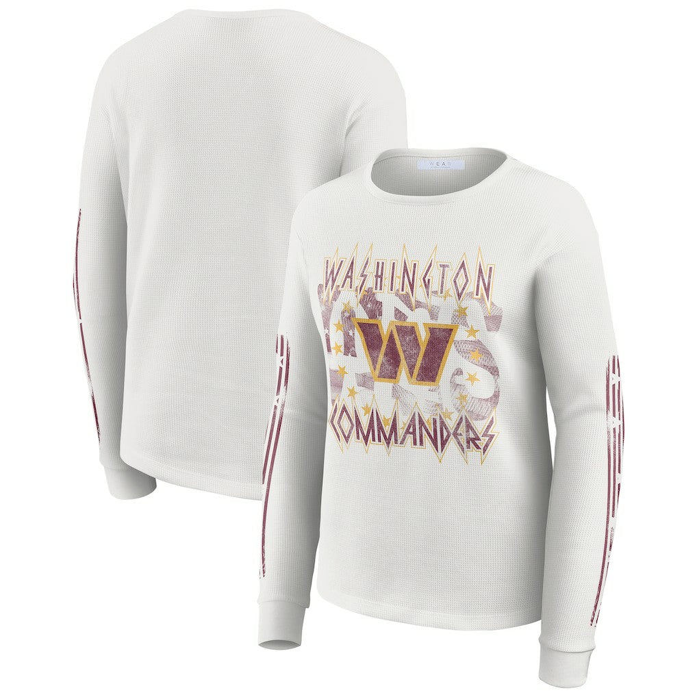 Washington Commanders WEAR by Erin Andrews Women's Graphic Waffle Long-Sleeve T-Shirt - White - NFL