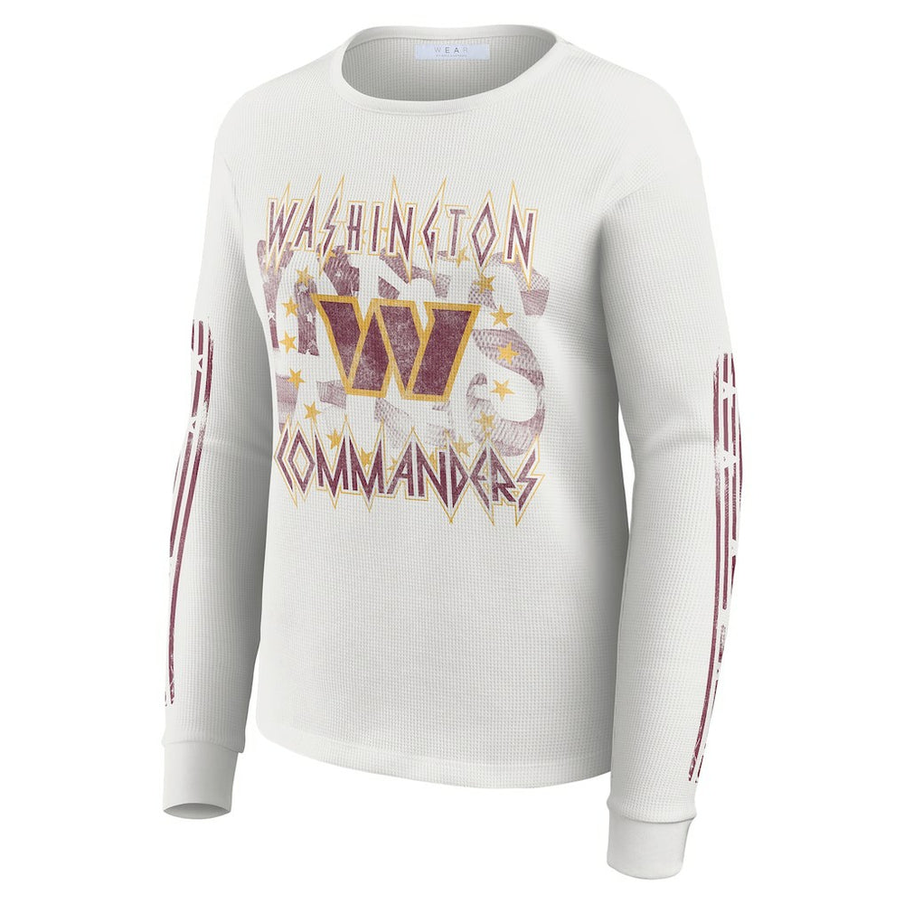 Washington Commanders WEAR by Erin Andrews Women's Graphic Waffle Long-Sleeve T-Shirt - White - NFL