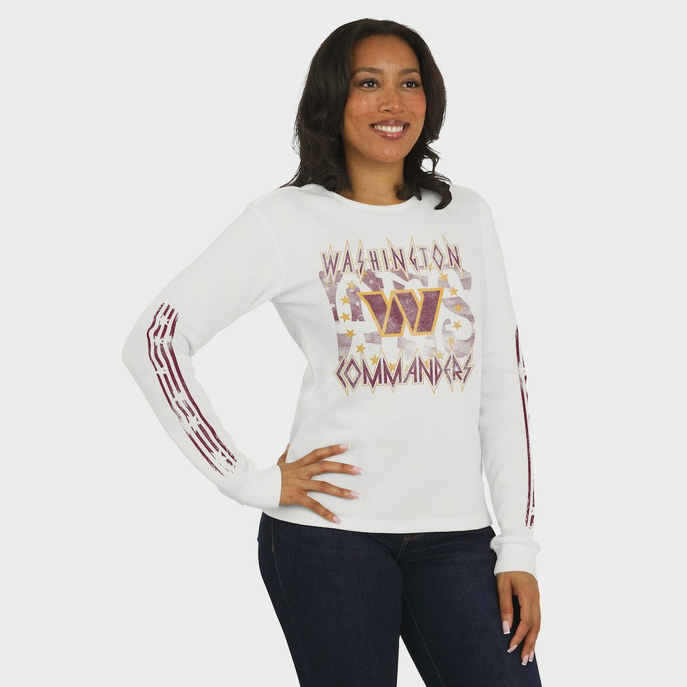 Washington Commanders WEAR by Erin Andrews Women's Graphic Waffle Long-Sleeve T-Shirt - White - NFL