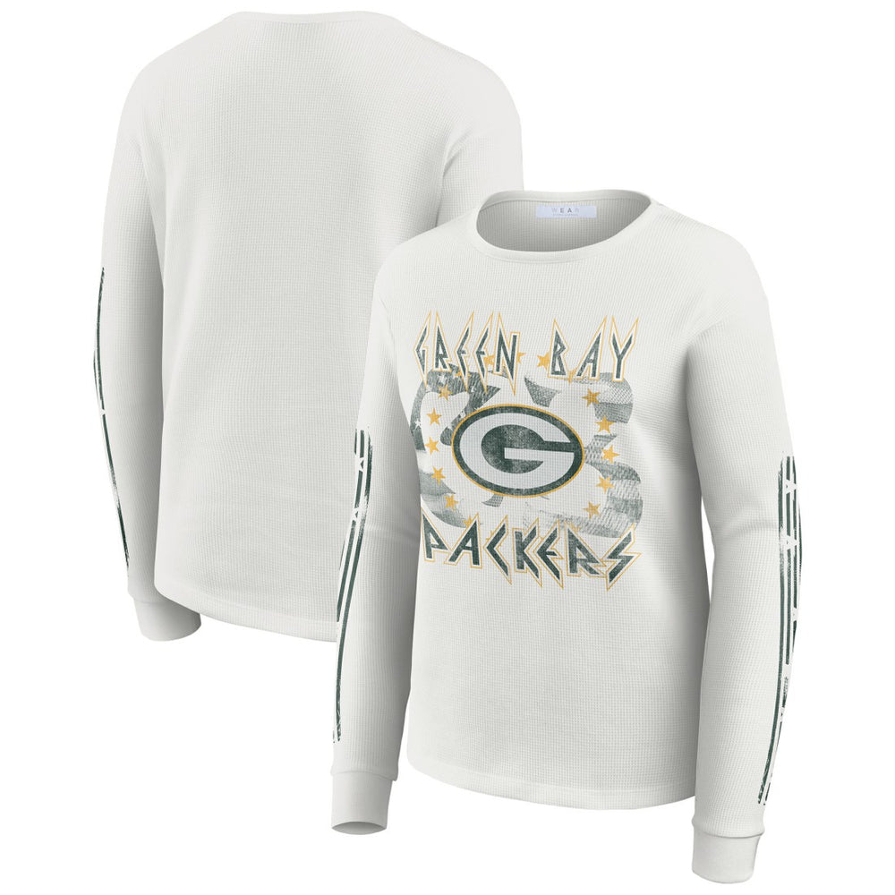 Green Bay Packers WEAR by Erin Andrews Women's Graphic Waffle Long-Sleeve T-Shirt - White - NFL