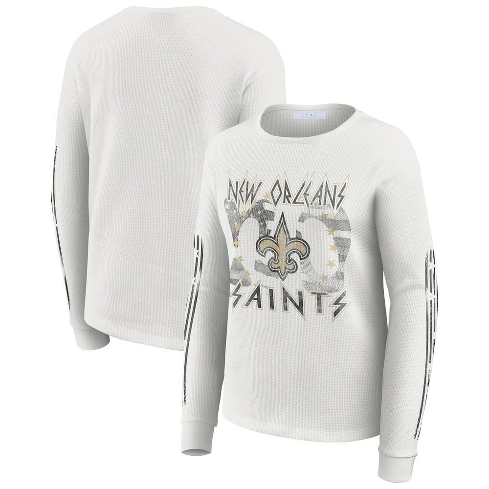 New Orleans Saints WEAR by Erin Andrews Women's Graphic Waffle Long-Sleeve T-Shirt - White - NFL