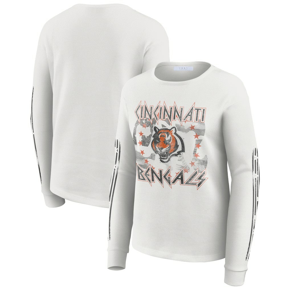 Cincinnati Bengals WEAR by Erin Andrews Women's Graphic Waffle Long-Sleeve T-Shirt - White - NFL
