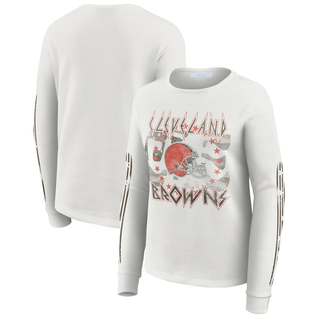 Cleveland Browns WEAR by Erin Andrews Women's Graphic Waffle Long-Sleeve T-Shirt - White - NFL