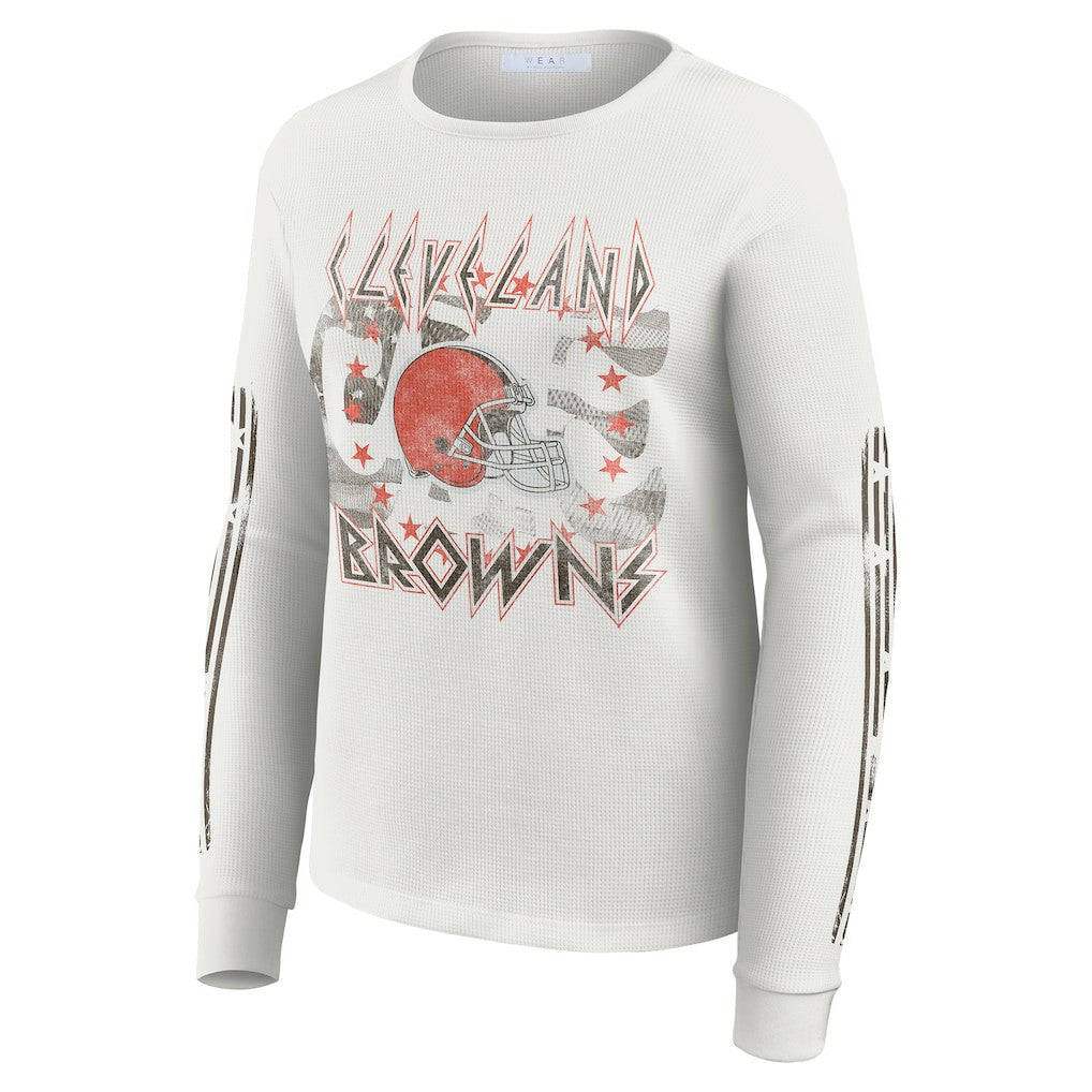 Cleveland Browns WEAR by Erin Andrews Women's Graphic Waffle Long-Sleeve T-Shirt - White - NFL