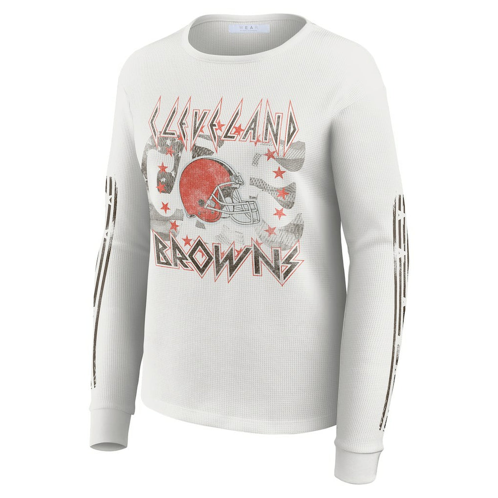 Cleveland Browns WEAR by Erin Andrews Women's Graphic Waffle Long-Sleeve T-Shirt - White - NFL