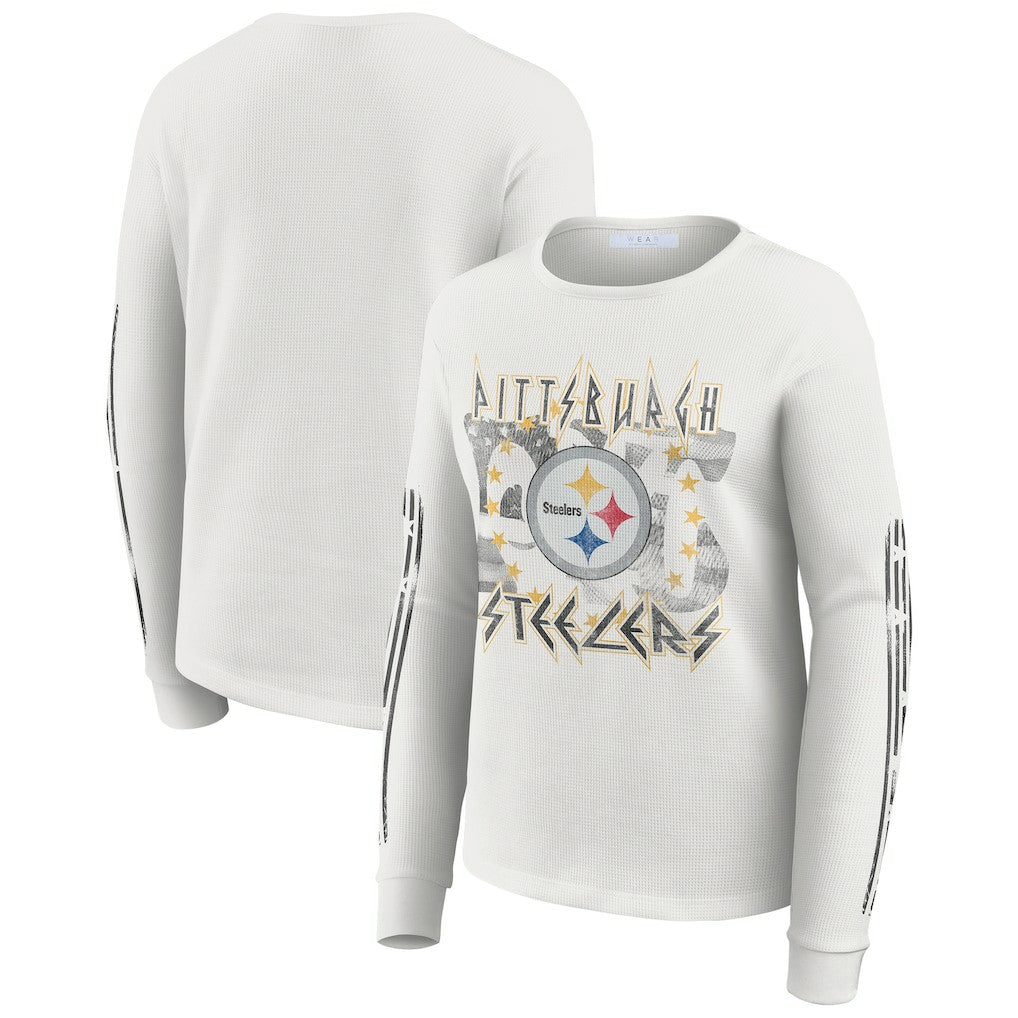 Pittsburgh Steelers WEAR by Erin Andrews Women's Graphic Waffle Long-Sleeve T-Shirt - White - NFL