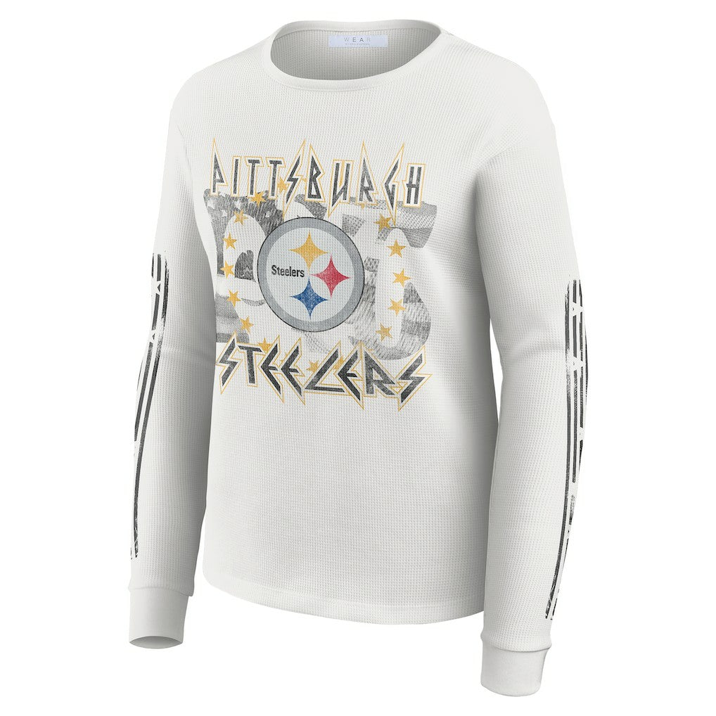 Pittsburgh Steelers WEAR by Erin Andrews Women's Graphic Waffle Long-Sleeve T-Shirt - White - NFL