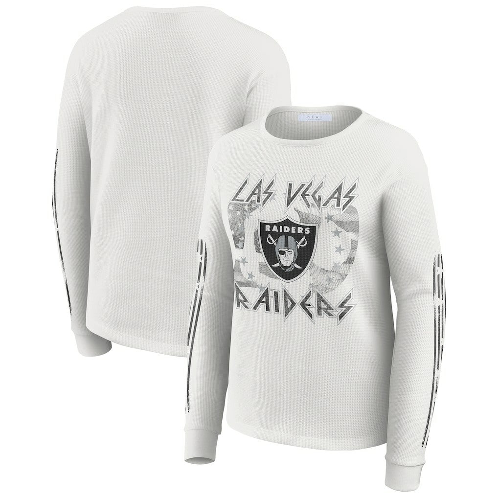 Las Vegas Raiders WEAR by Erin Andrews Women's Graphic Waffle Long-Sleeve T-Shirt - White - NFL