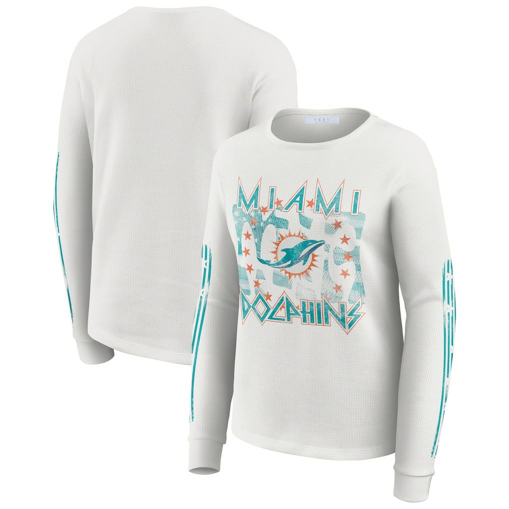 Miami Dolphins WEAR by Erin Andrews Women's Graphic Waffle Long-Sleeve T-Shirt - White - NFL
