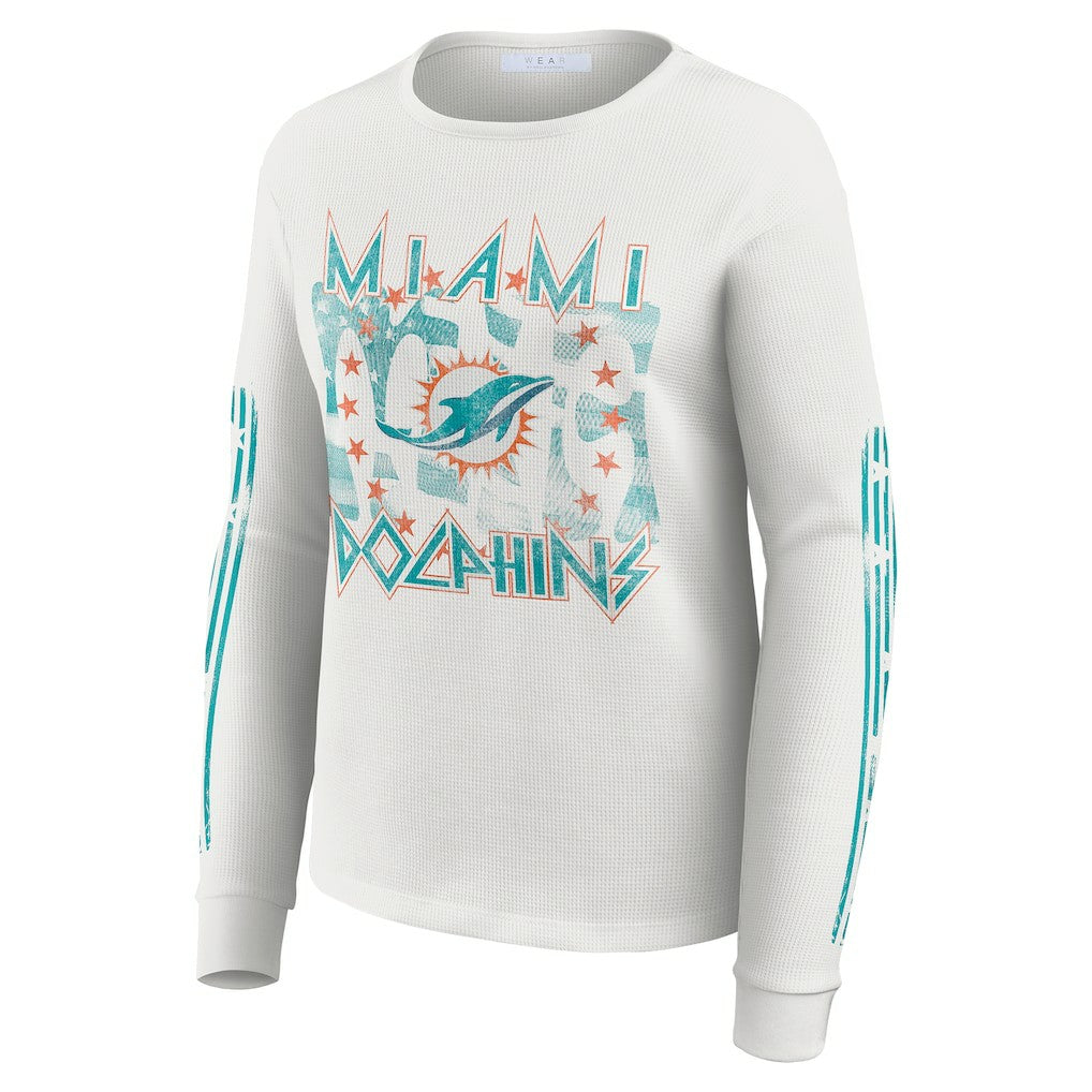 Miami Dolphins WEAR by Erin Andrews Women's Graphic Waffle Long-Sleeve T-Shirt - White - NFL