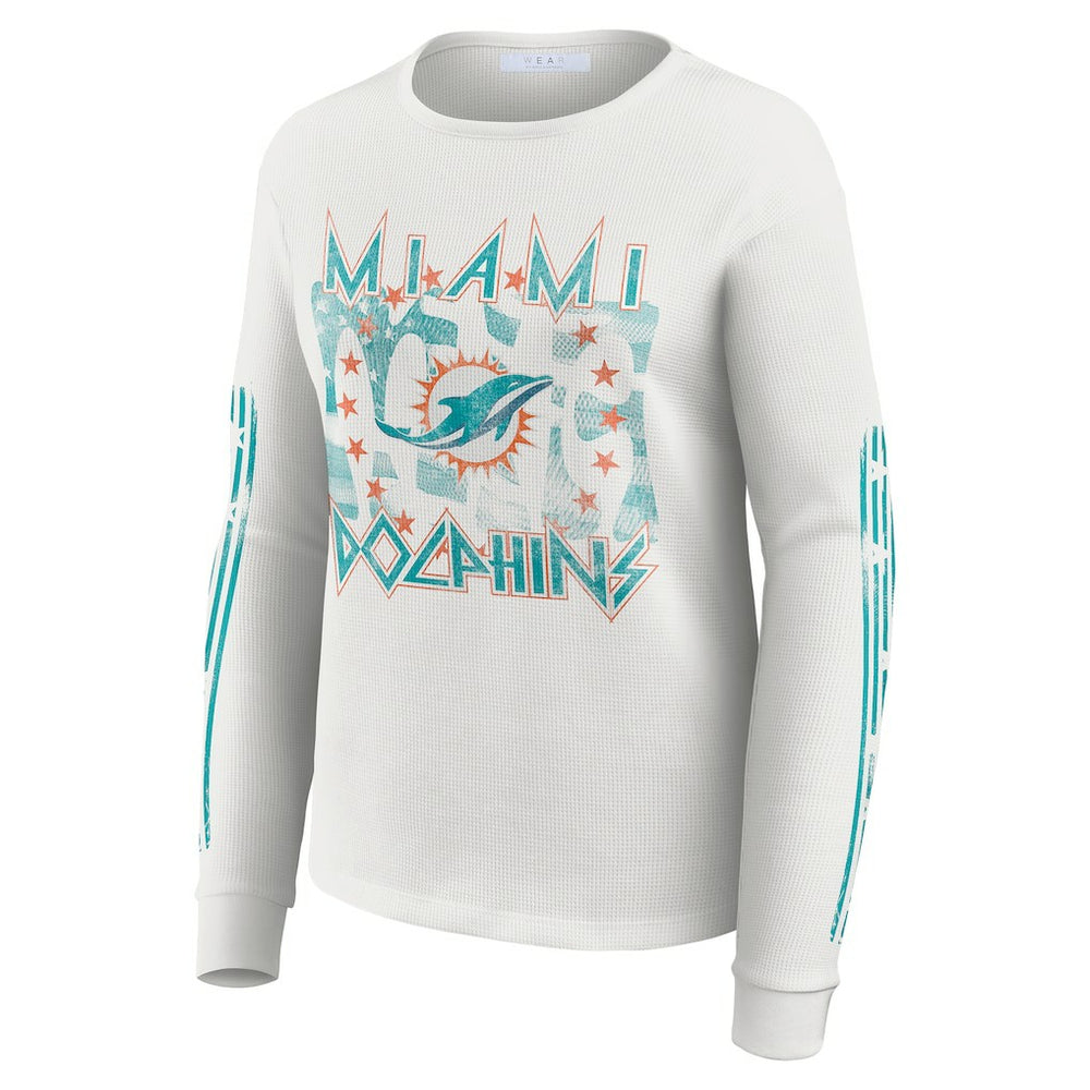 Miami Dolphins WEAR by Erin Andrews Women's Graphic Waffle Long-Sleeve T-Shirt - White - NFL
