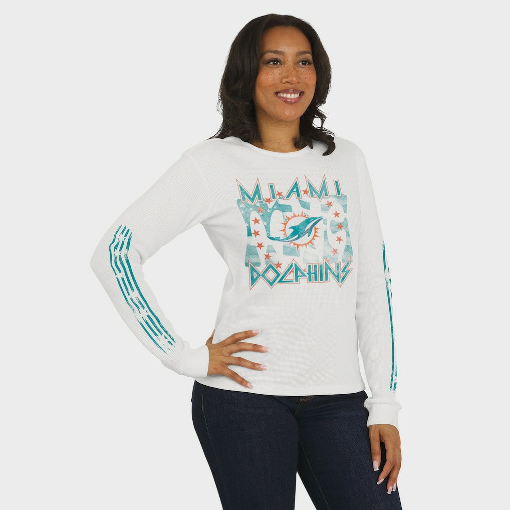 Miami Dolphins WEAR by Erin Andrews Women's Graphic Waffle Long-Sleeve T-Shirt - White - NFL