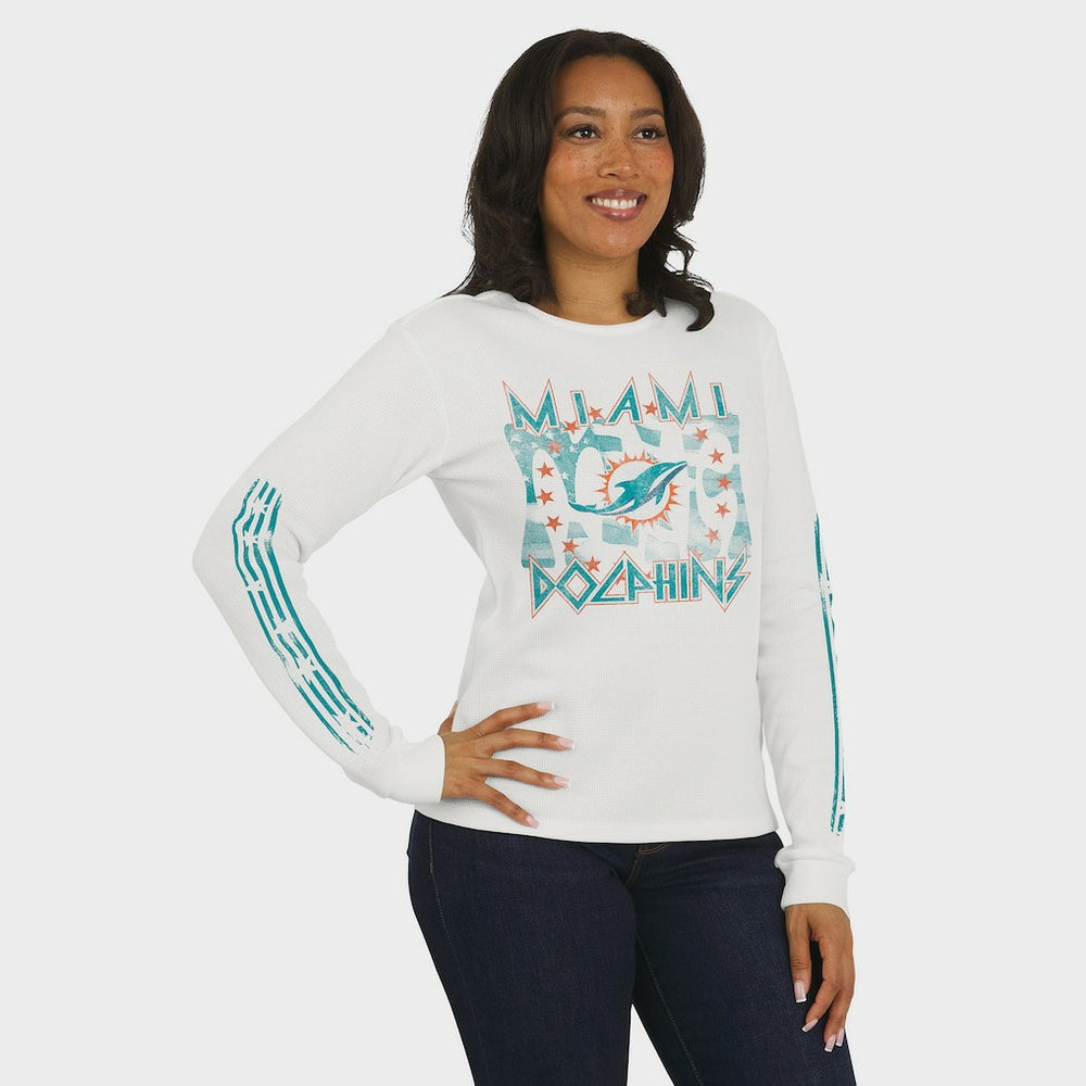 Miami Dolphins WEAR by Erin Andrews Women's Graphic Waffle Long-Sleeve T-Shirt - White - NFL