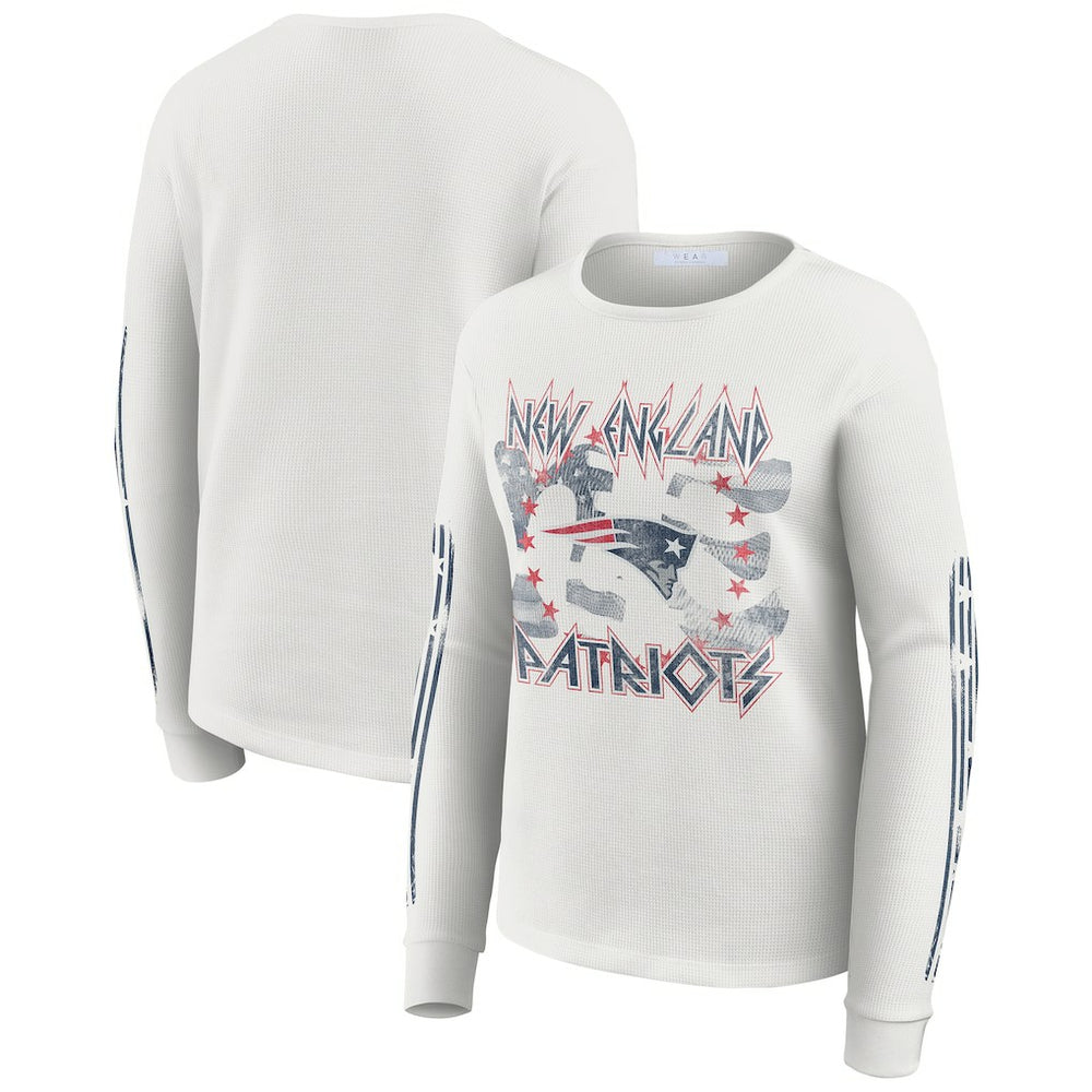 New England Patriots WEAR by Erin Andrews Women's Graphic Waffle Long-Sleeve T-Shirt - White - NFL