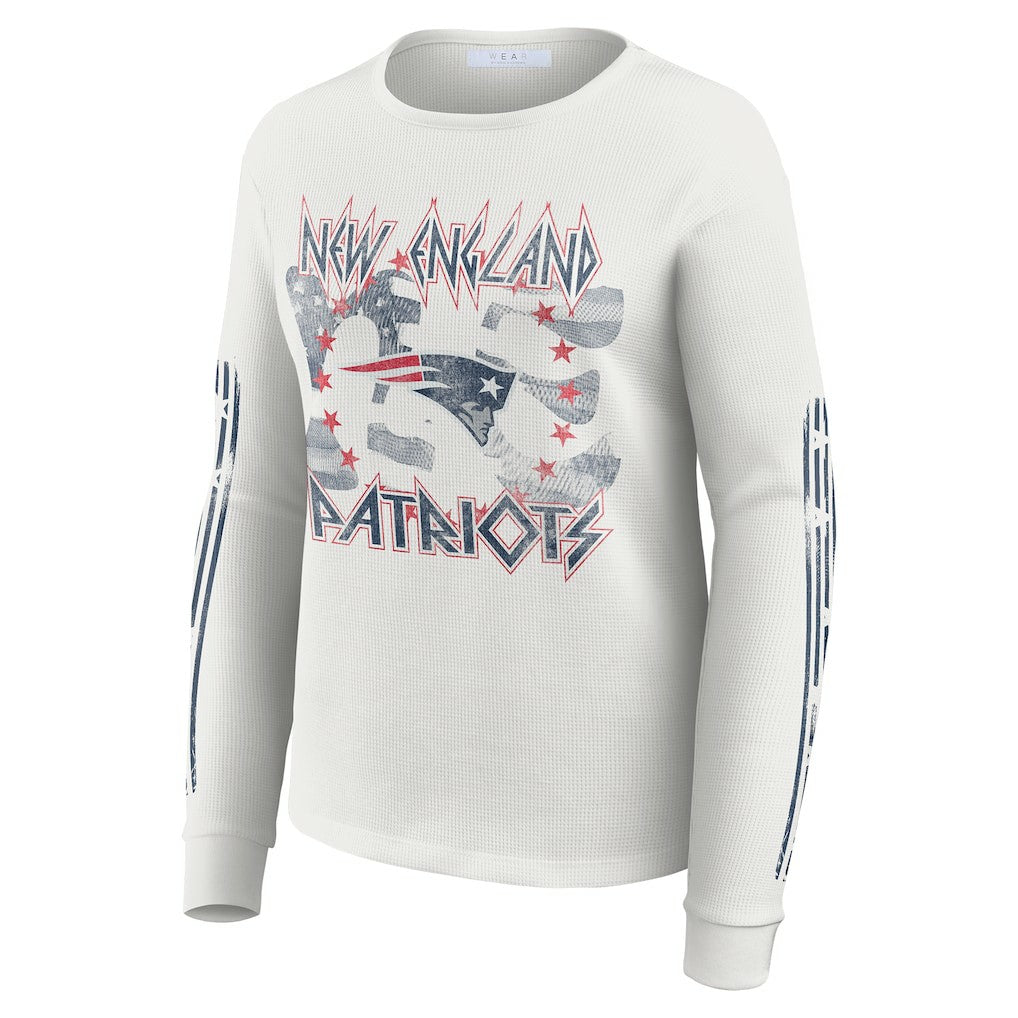 New England Patriots WEAR by Erin Andrews Women's Graphic Waffle Long-Sleeve T-Shirt - White - NFL