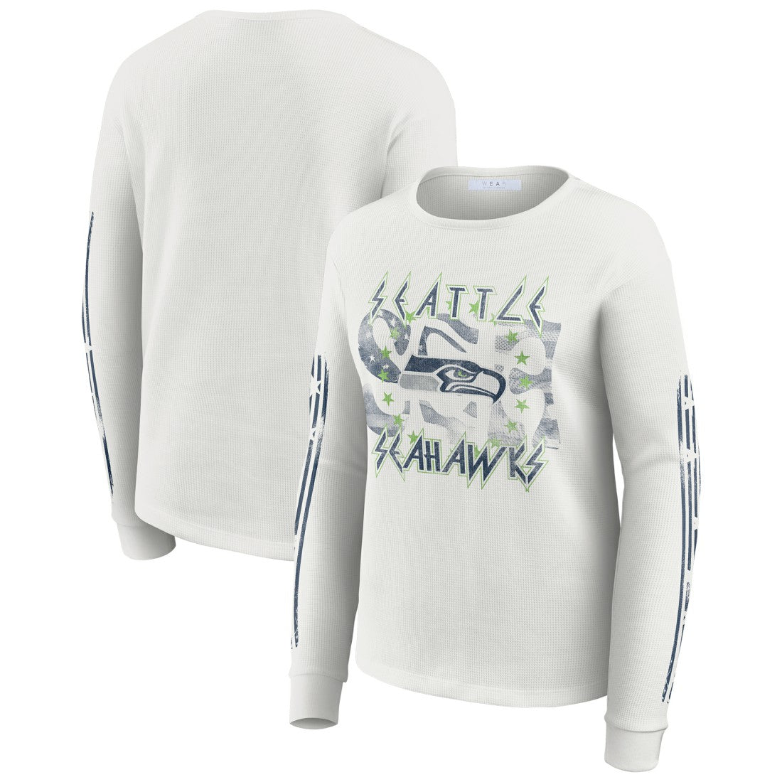 Seattle Seahawks WEAR by Erin Andrews Women's Graphic Waffle Long-Sleeve T-Shirt - White - NFL