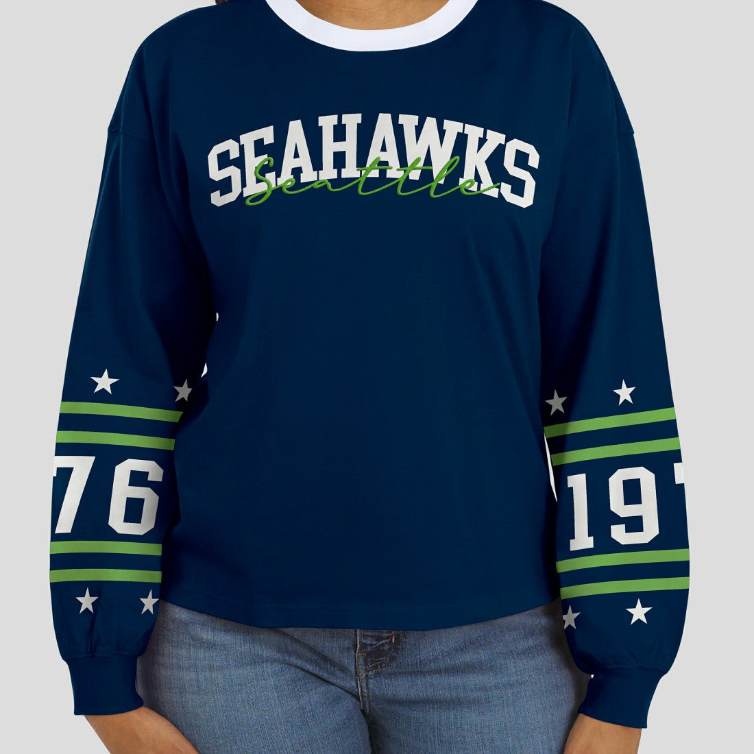 Seattle Seahawks WEAR by Erin Andrews Women's Sport Long-Sleeve T-Shirt - College Navy - NFL