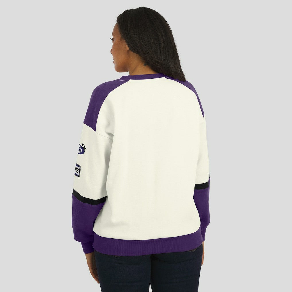 Baltimore Ravens WEAR by Erin Andrews Women's Racing Crew V-Neck Sweatshirt - Cream - NFL