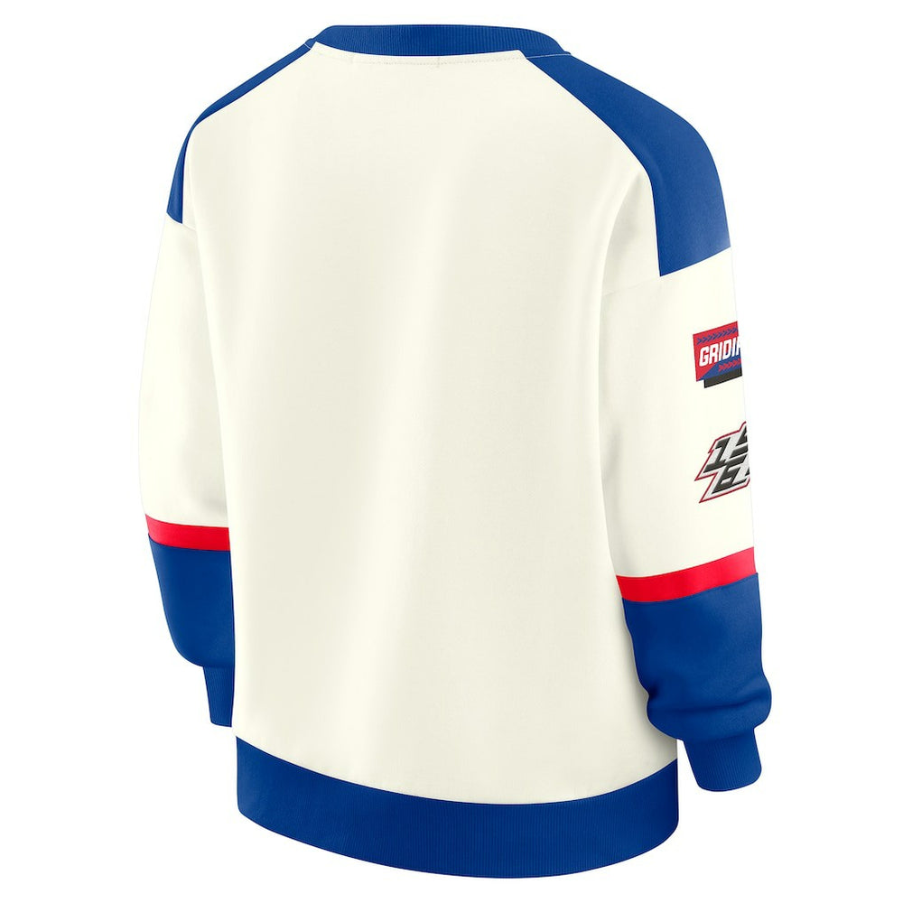 Buffalo Bills WEAR by Erin Andrews Women's Racing Crew V-Neck Sweatshirt - Cream - NFL