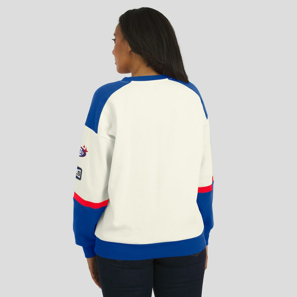 Buffalo Bills WEAR by Erin Andrews Women's Racing Crew V-Neck Sweatshirt - Cream - NFL