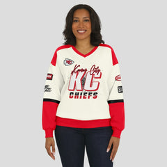 Kansas City Chiefs WEAR by Erin Andrews Women's Racing Crew V-Neck Sweatshirt - Cream - NFL