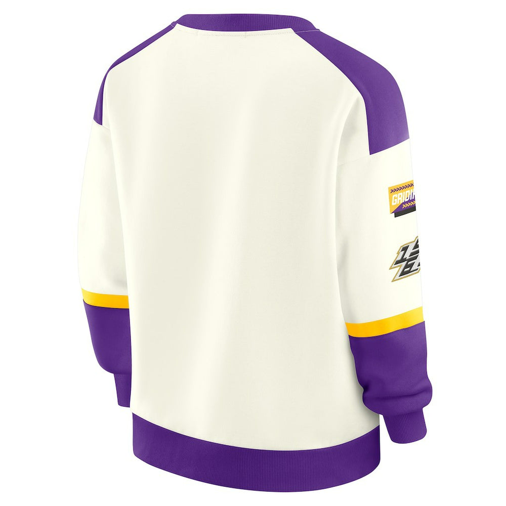 Minnesota Vikings WEAR by Erin Andrews Women's Racing Crew V-Neck Sweatshirt - Cream - NFL