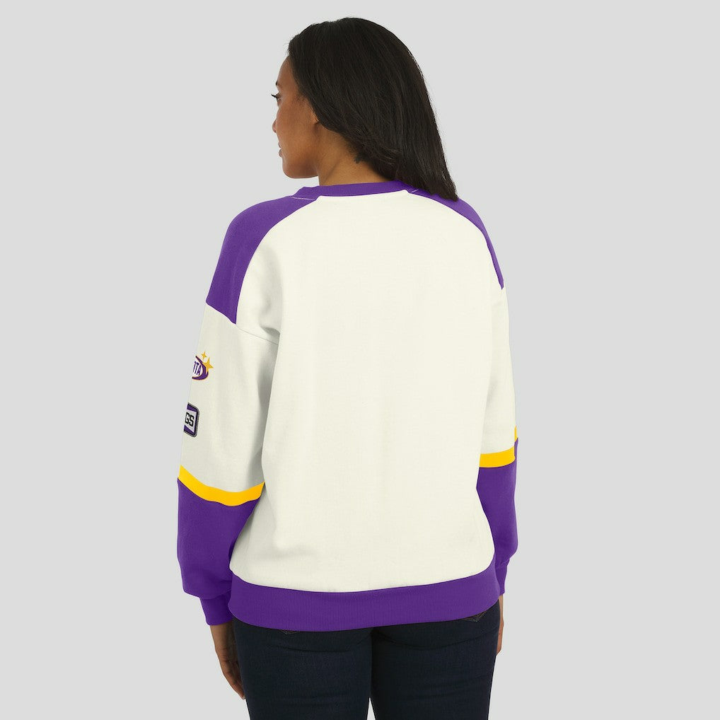 Minnesota Vikings WEAR by Erin Andrews Women's Racing Crew V-Neck Sweatshirt - Cream - NFL
