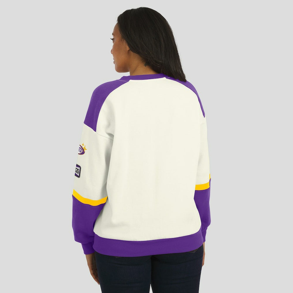 Minnesota Vikings WEAR by Erin Andrews Women's Racing Crew V-Neck Sweatshirt - Cream - NFL