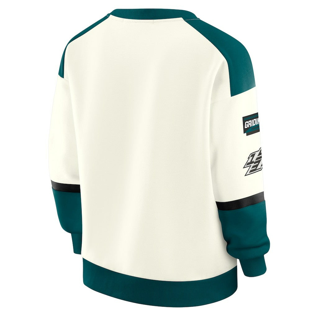 Philadelphia Eagles WEAR by Erin Andrews Women's Racing Crew V-Neck Sweatshirt - Cream - NFL